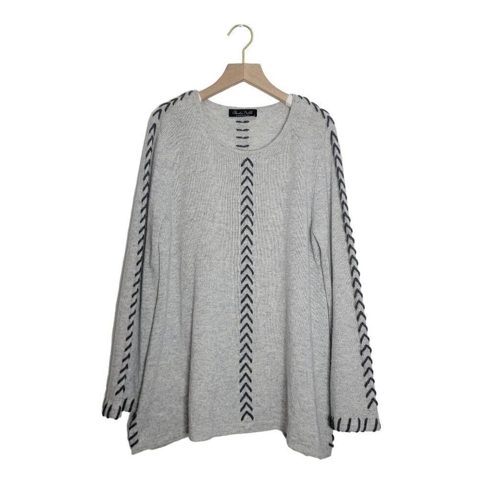 Claudia Nichole Sweater Size Large 100% Cashmere Stitched Details Gray